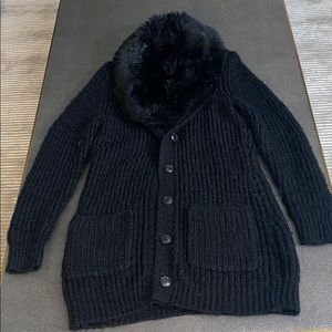 Ralph Lauren Black Sweater with Faux Fur Collar